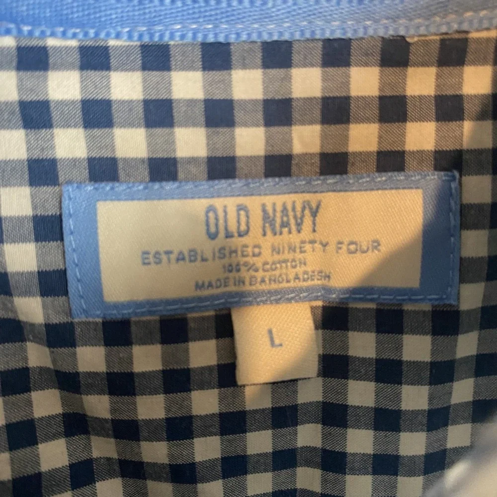Old Navy Mens L Plaid Button-Down Shirt Blue 100% Cotton